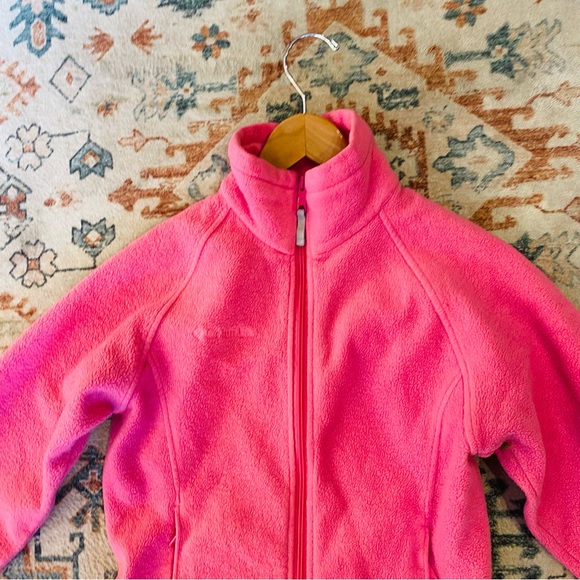 Columbia Girls Fleece Jacket Medium 14-16 Hot Pink Preppy Logo Outdoors Full Zip - Picture 4 of 6